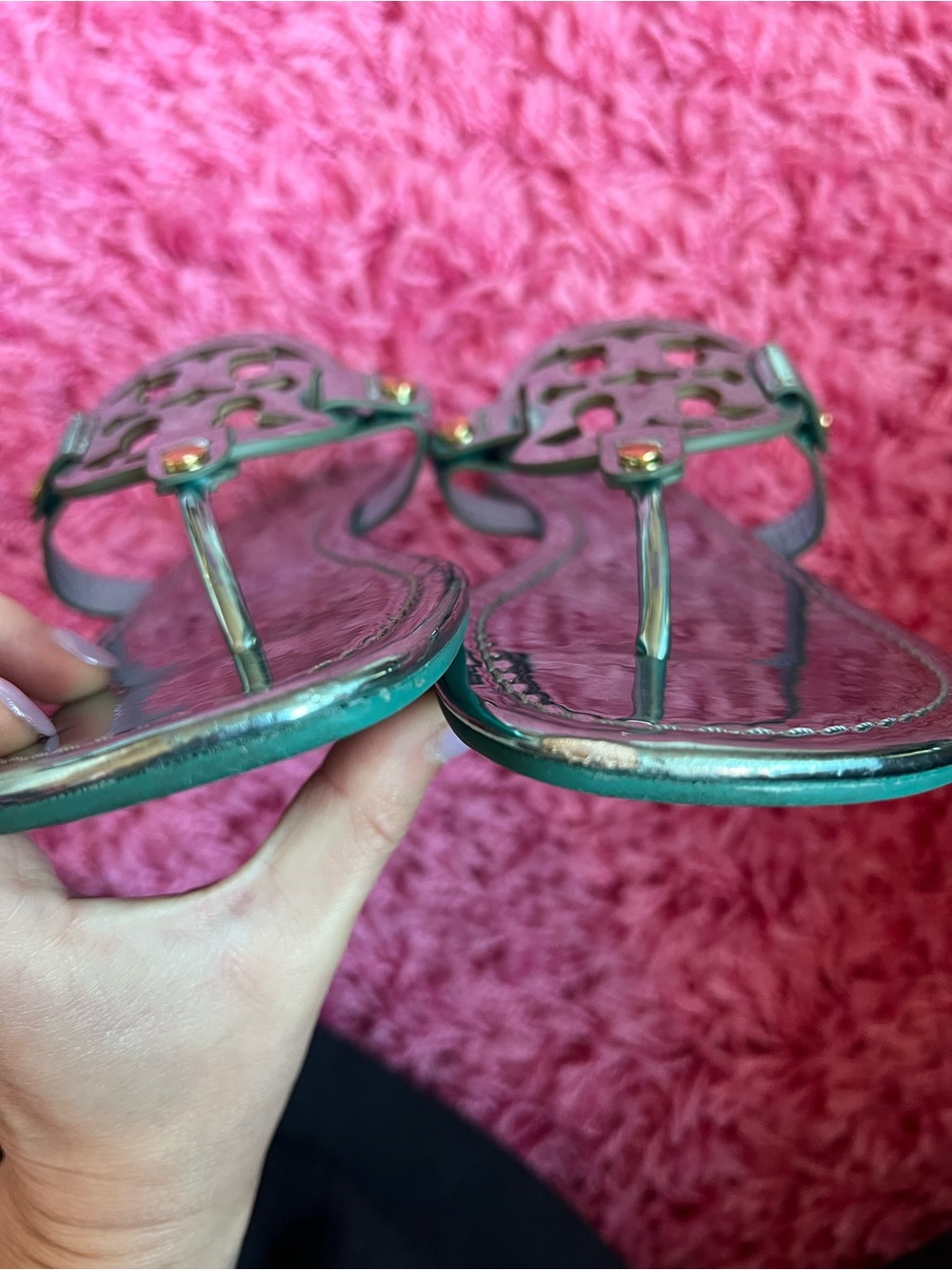 Tory Burch Metallic Blue Patent Miller Thong Sandals - Picture 4 of 5